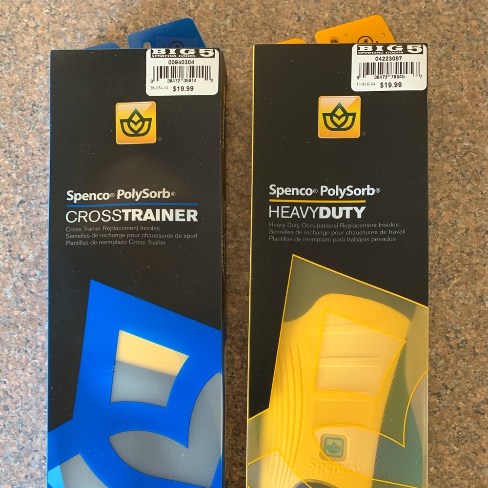 2 pairs new Spenco insoles size 10-11 Men’s